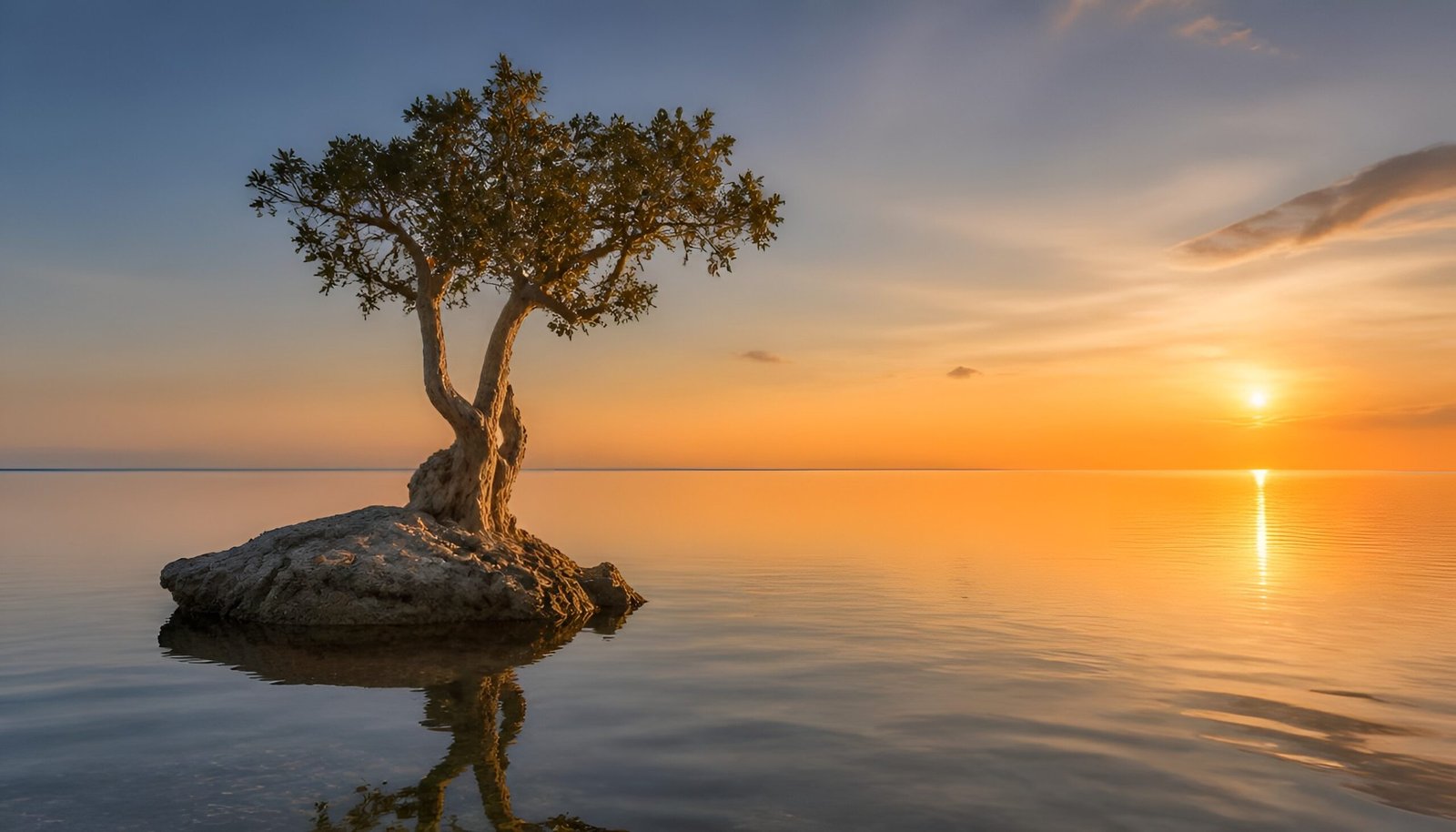 A lit island standing steady amid rippling water - Buddha's teaching to be your own refuge