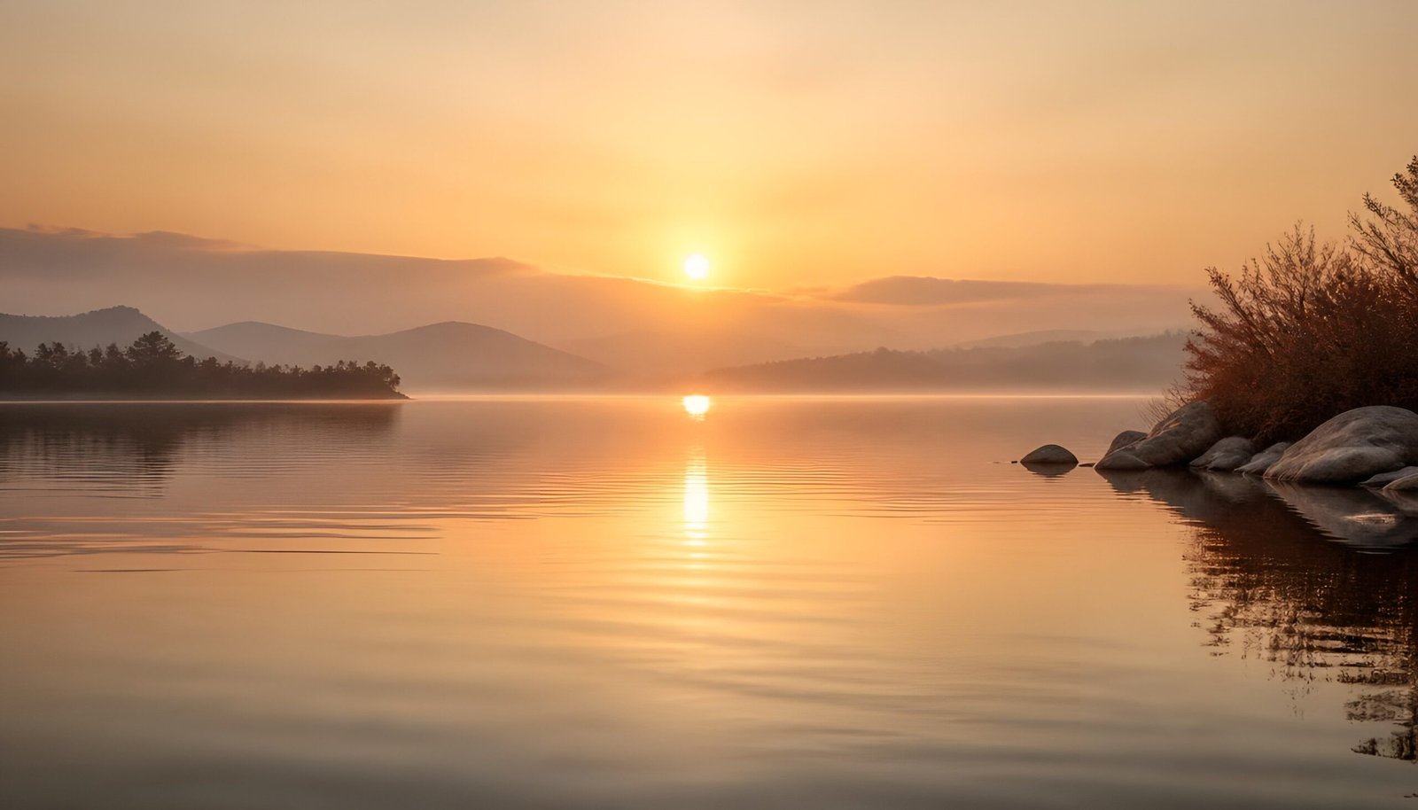 calm still water at dawn reflecting golden light - Buddhist teaching on anxiety